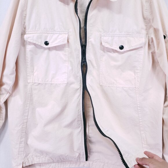 Stone Island Cream Dyed Zip Up Collar Shirt Jacket With Chest Pockets Size XL - Picture 11 of 16